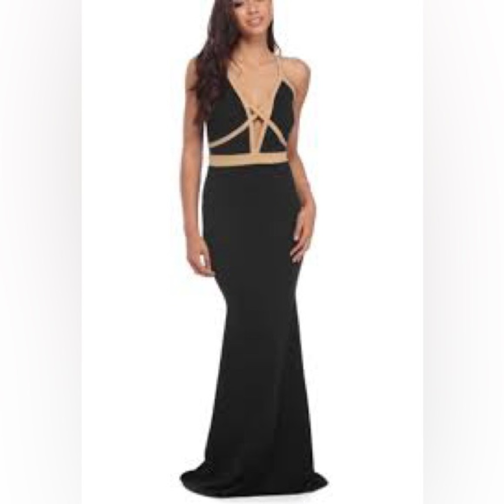 NWT Windsor Elegant Black and‎ Tan V-Neck Evening Gown Sz Medium
